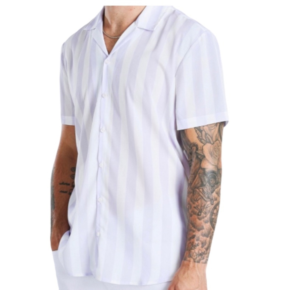 BoohooMAN short sleeve revere collar striped shirt